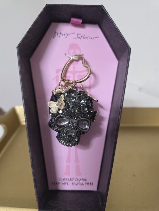Betsey Johnson Accessories - Betsey Johnson Black Crystal Skull Key & Card Holder Charm with Gold Accents
